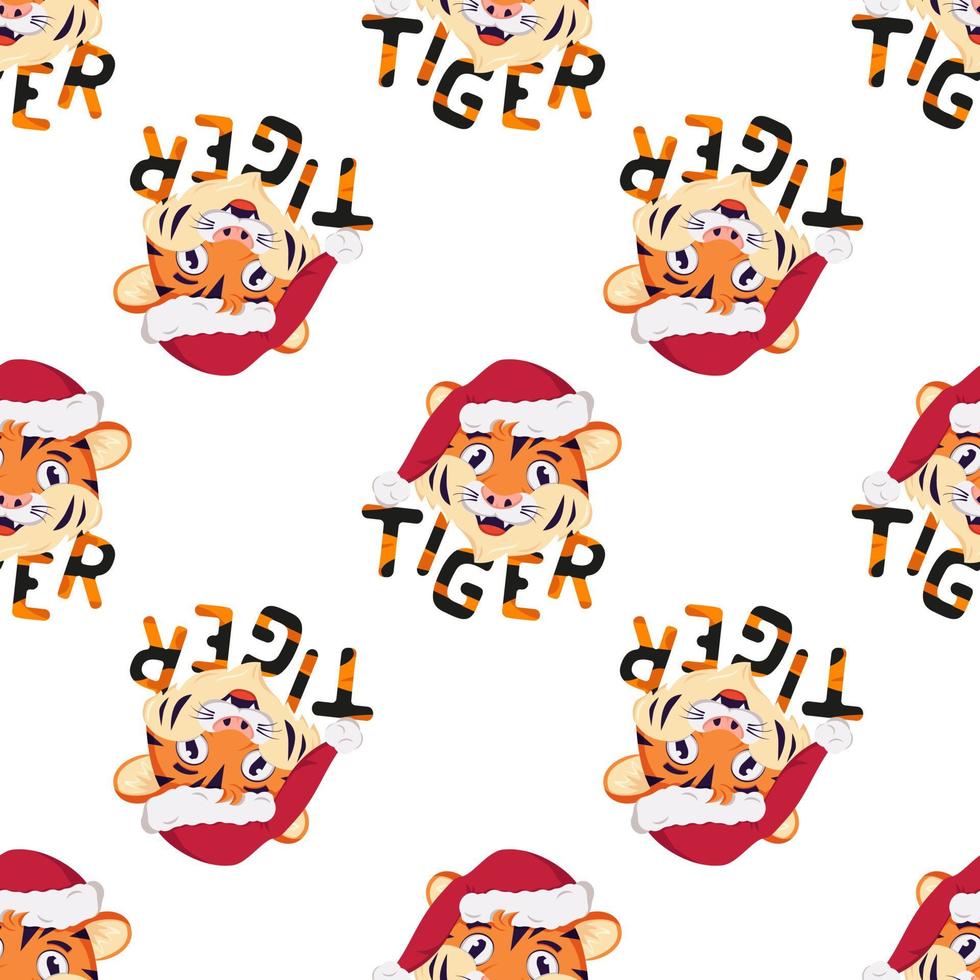 Seamless patern with happy tiger vector