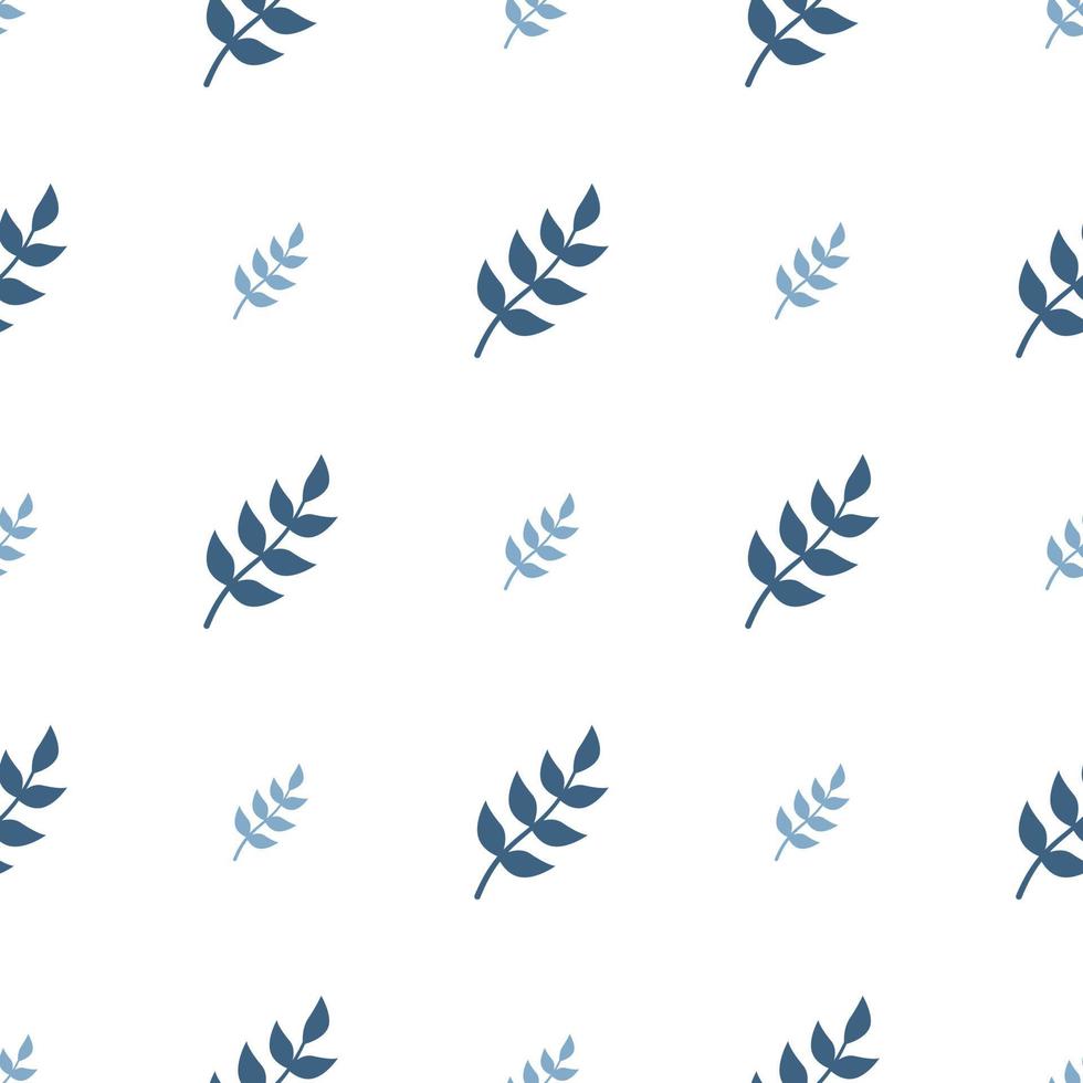 Cute simple seamless pattern with blue leaves and twigs. Delicate print for wrapping paper, textiles and design vector