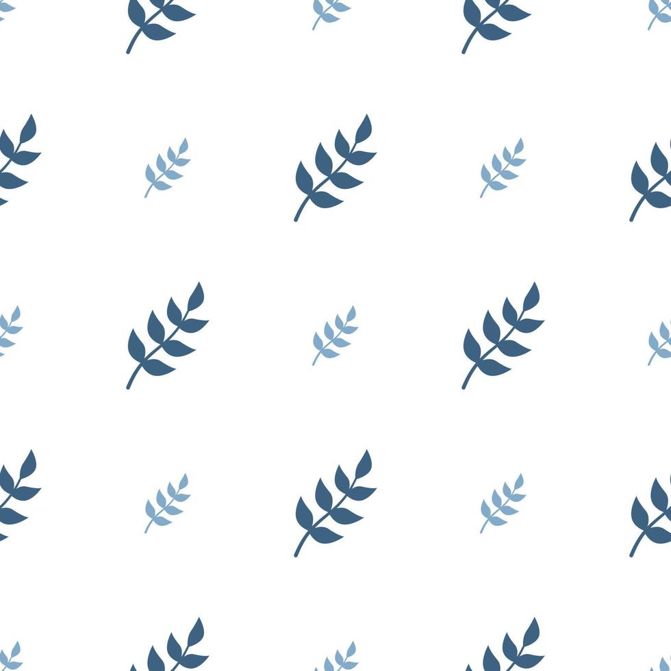 Cute simple seamless pattern with blue leaves and twigs. Delicate print for wrapping paper, textiles and design vector