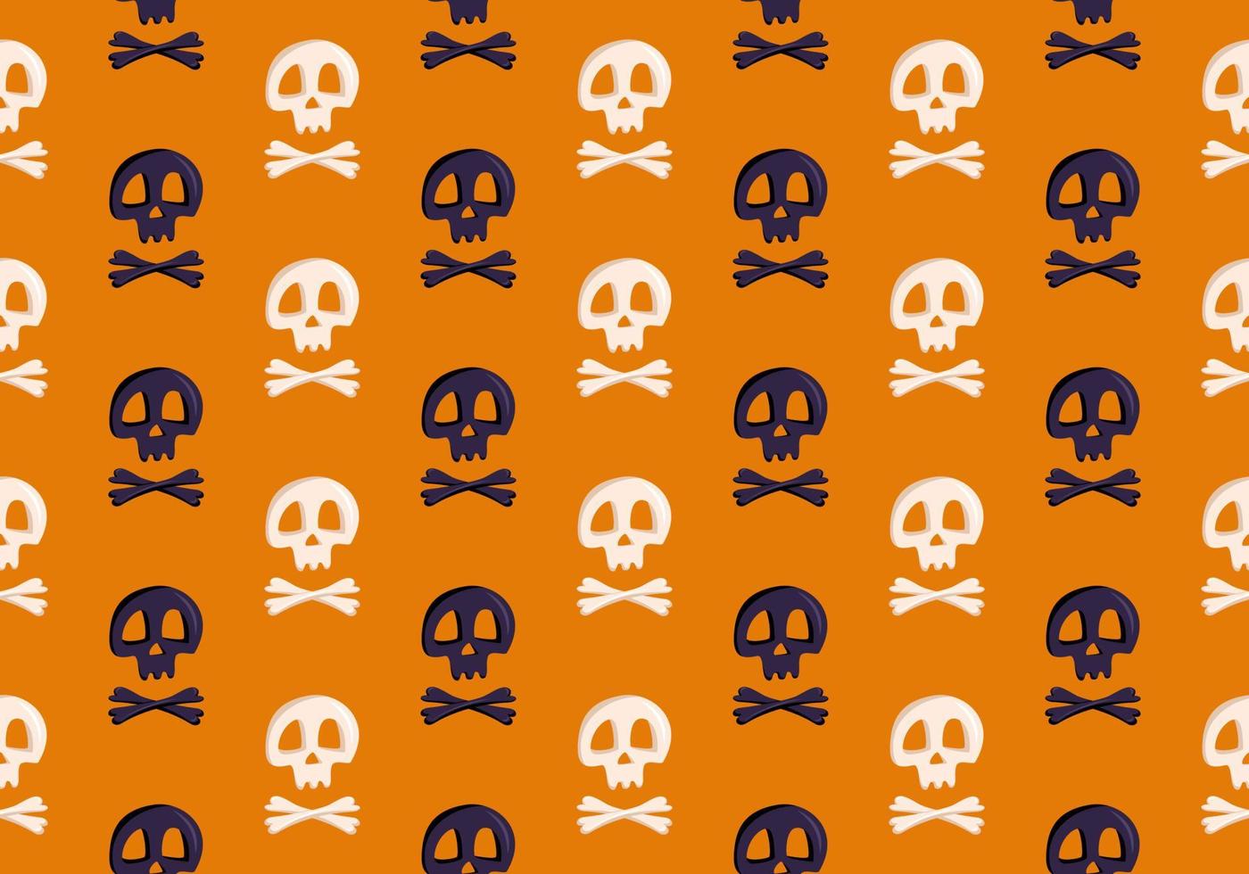Bright seamless pattern with skulls and crossbones on orange background. Fashion print for kids party, holiday, halloween, textile and design vector