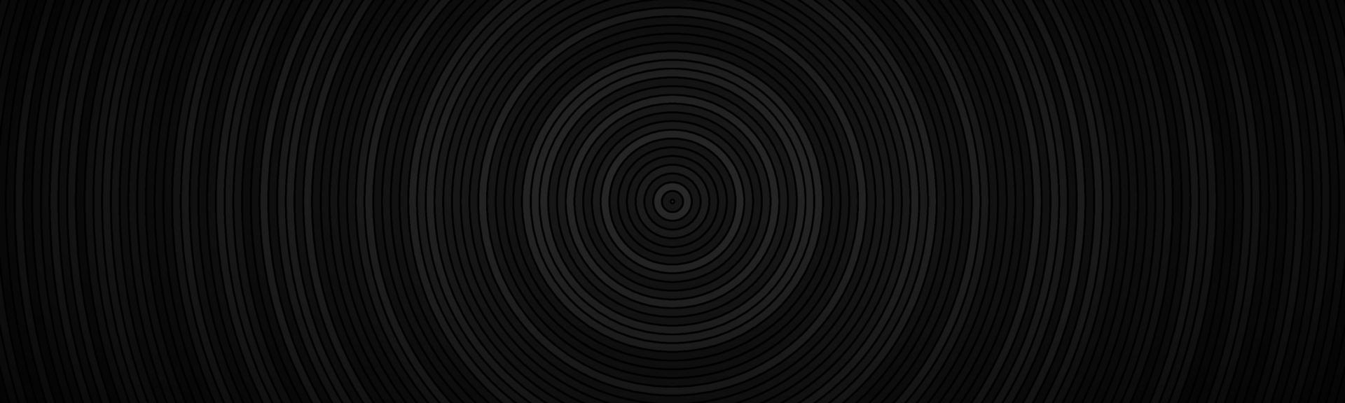 Dark abstract circle header. Black circles with different transparencies and dark gradient banner. Simple geometric pattern background vector