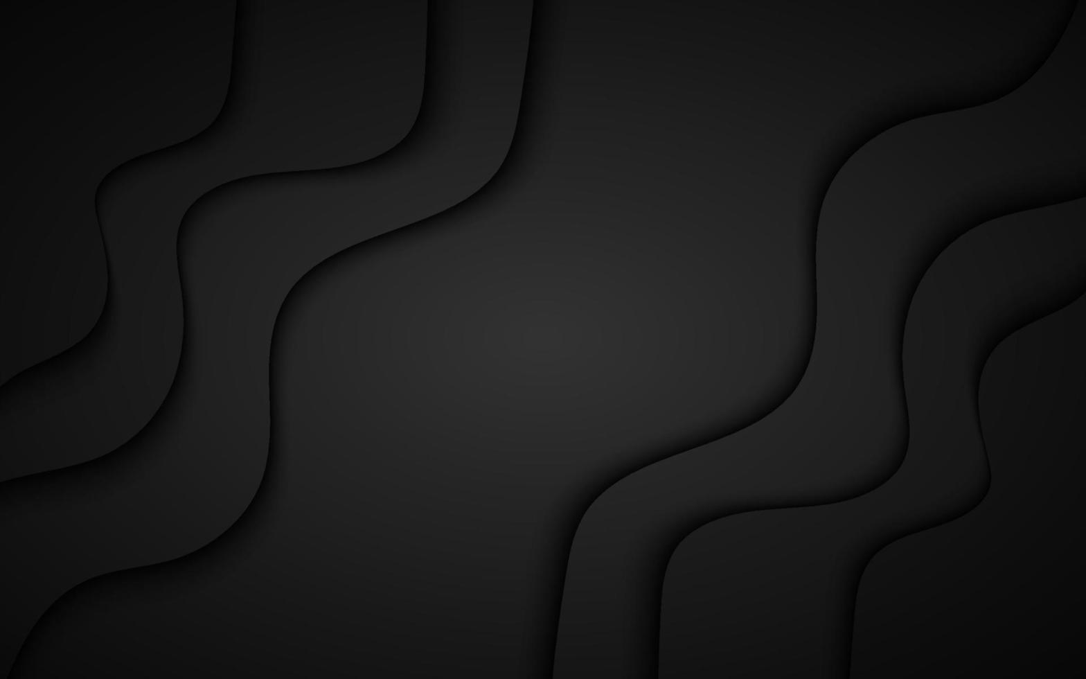 Abstract black background with diagonal waves. Wavy dark paper vector illustration