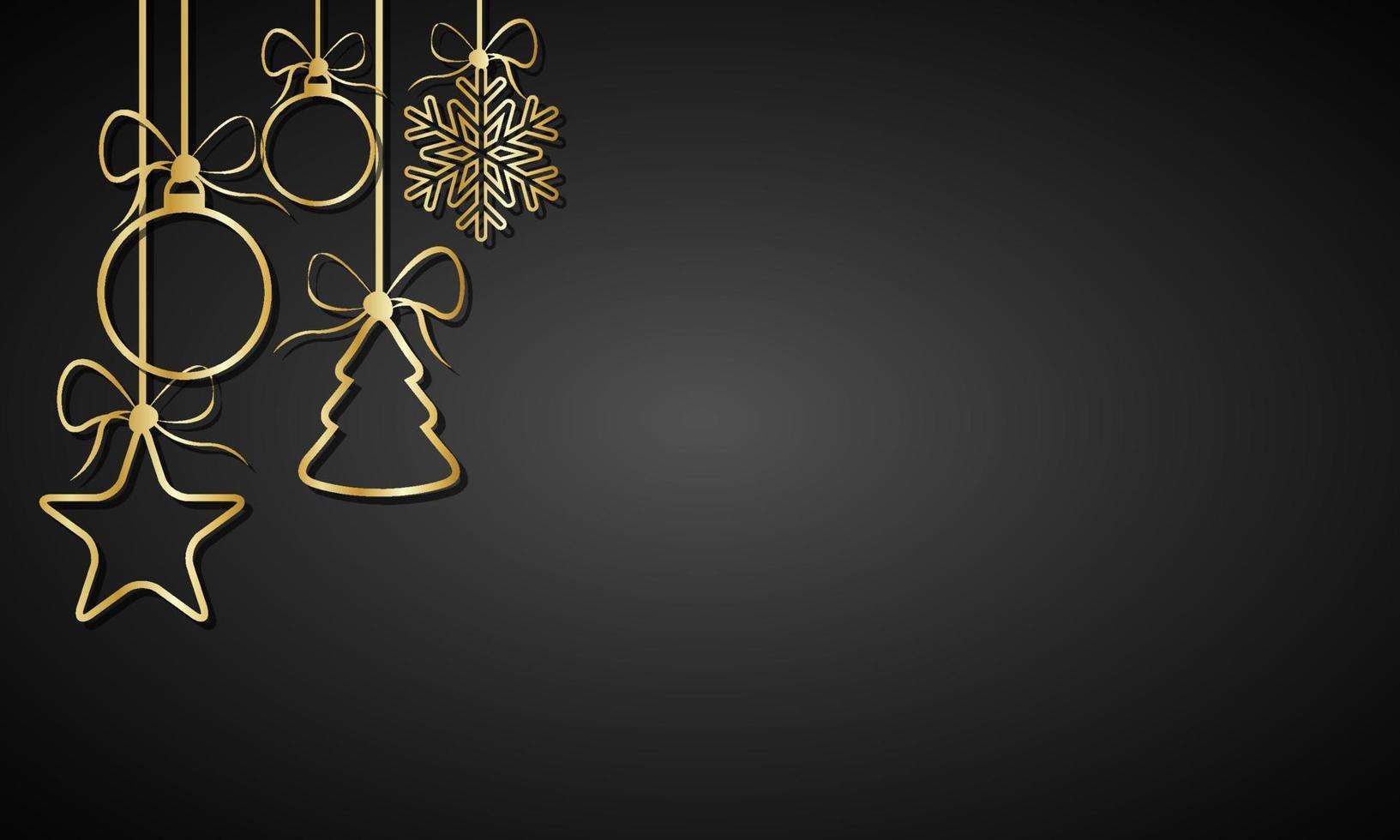 Black and gold Christmas background with Christmas balls. Snowflake and star. Holiday greeting card with merry Christmas sign. Happy new year vector illustration