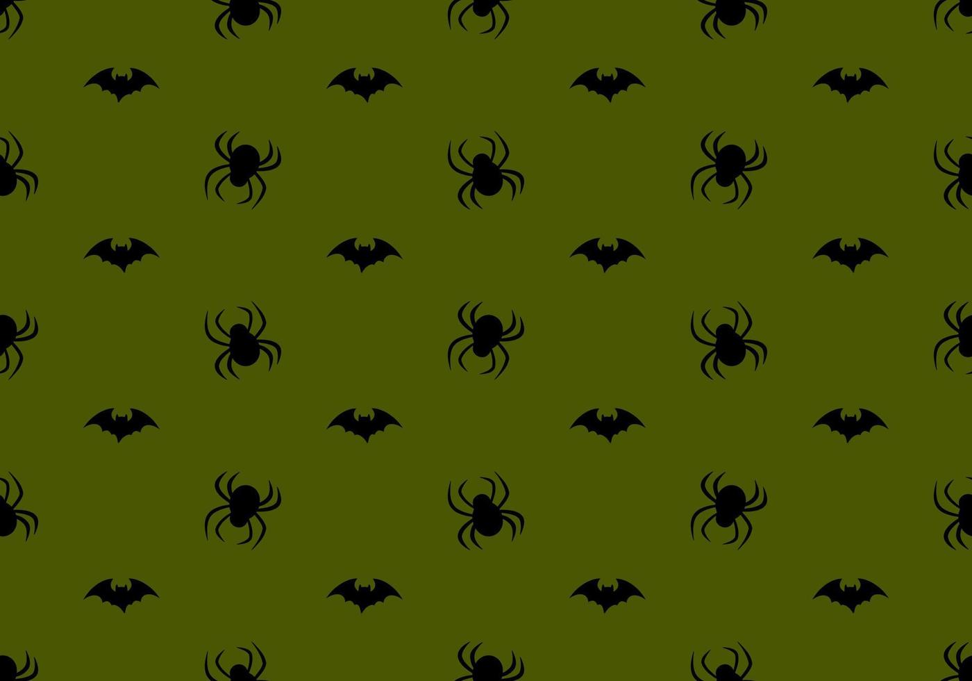 Seamless pattern with spiders and bats on green background. Halloween party decoration. Festive print for paper, textile, holiday and design vector