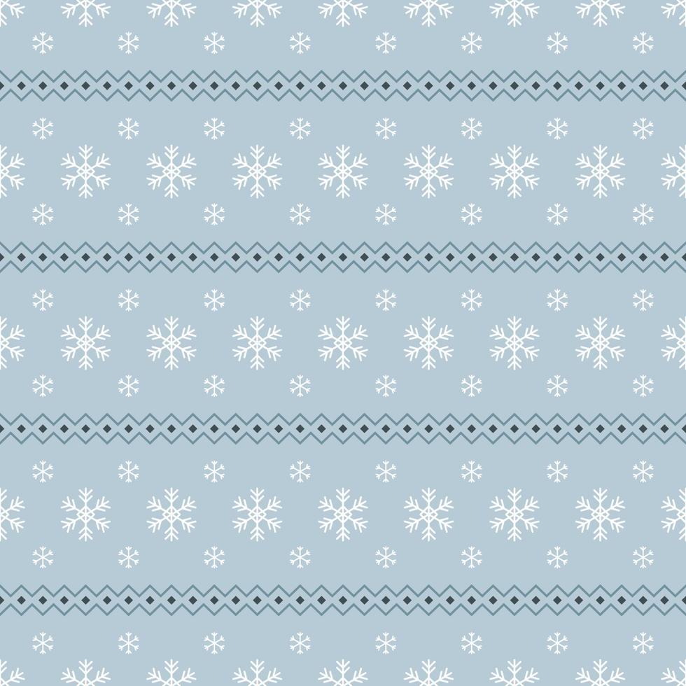 Seamless pattern with white snowflakes on blue background. Festive winter traditional decoration for New Year, Christmas, holidays and design. Ornament of simple line vector