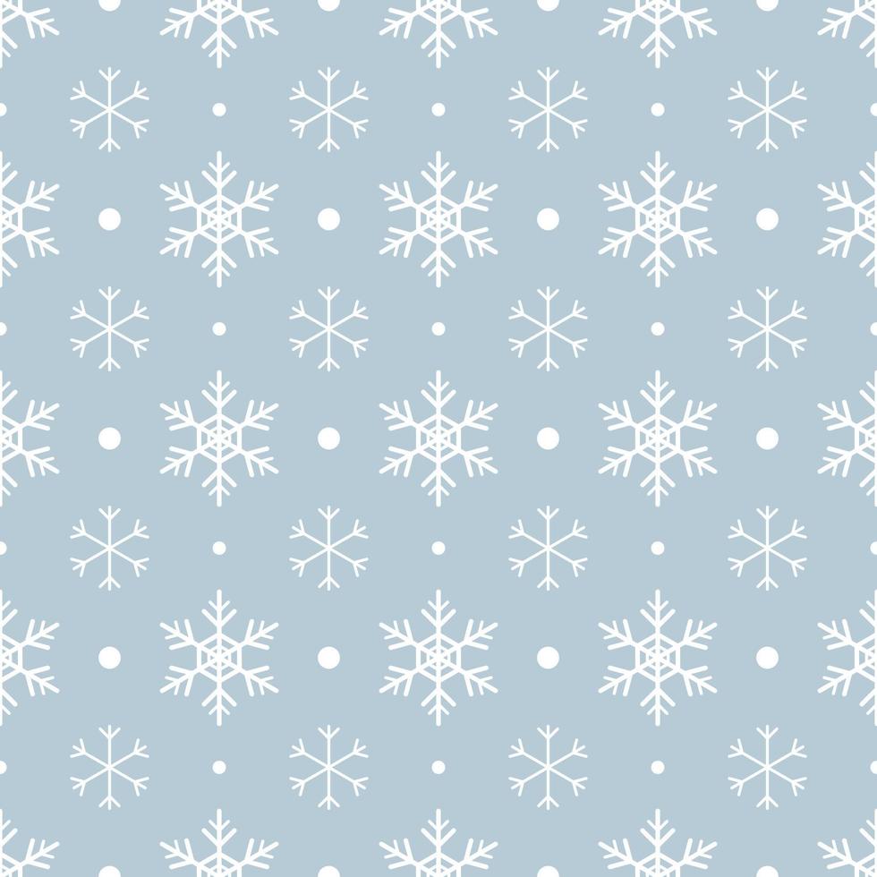 Seamless pattern with white snowflakes on blue background. Festive winter traditional decoration for New Year, Christmas, holidays and design. Ornament of simple line repeat snow flake vector