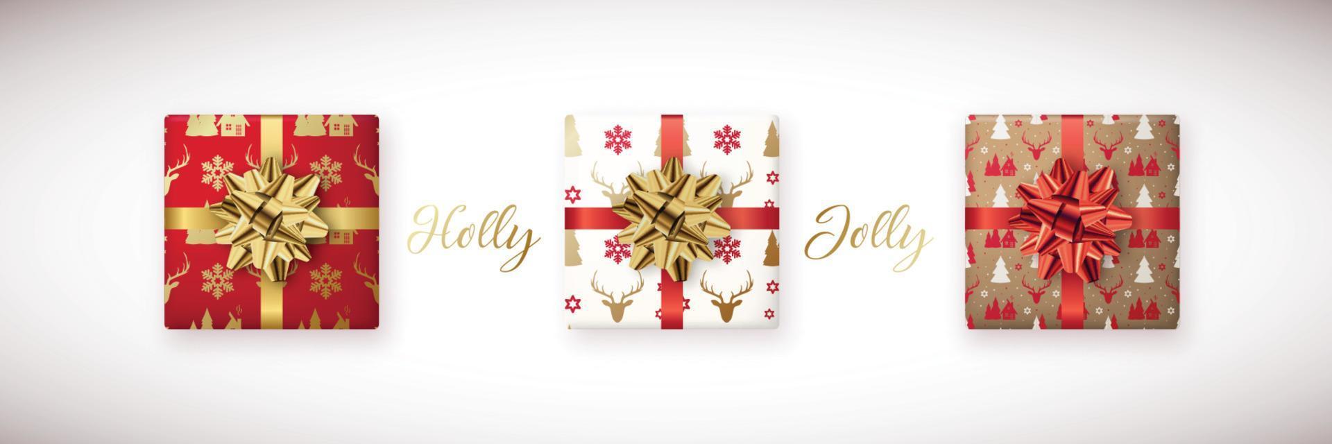 Set of decorative Christmas gifts box. vector