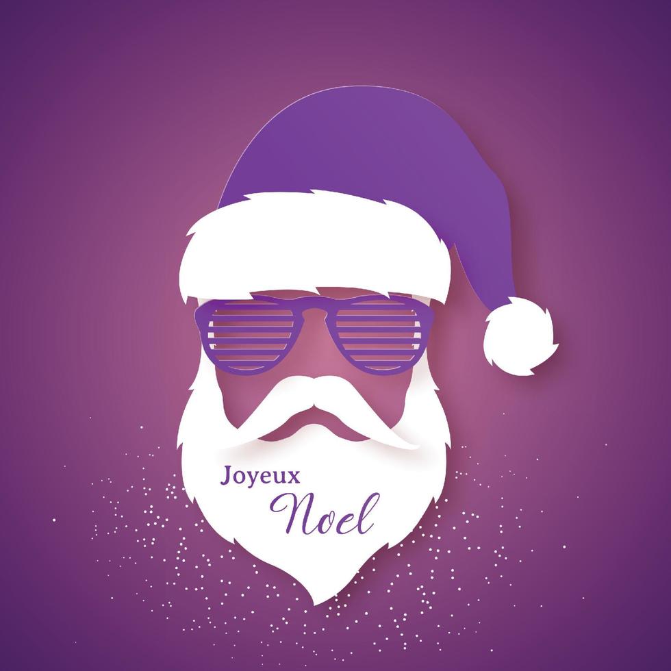 santa claus con un sombrero morado y gafas de obturación. vector