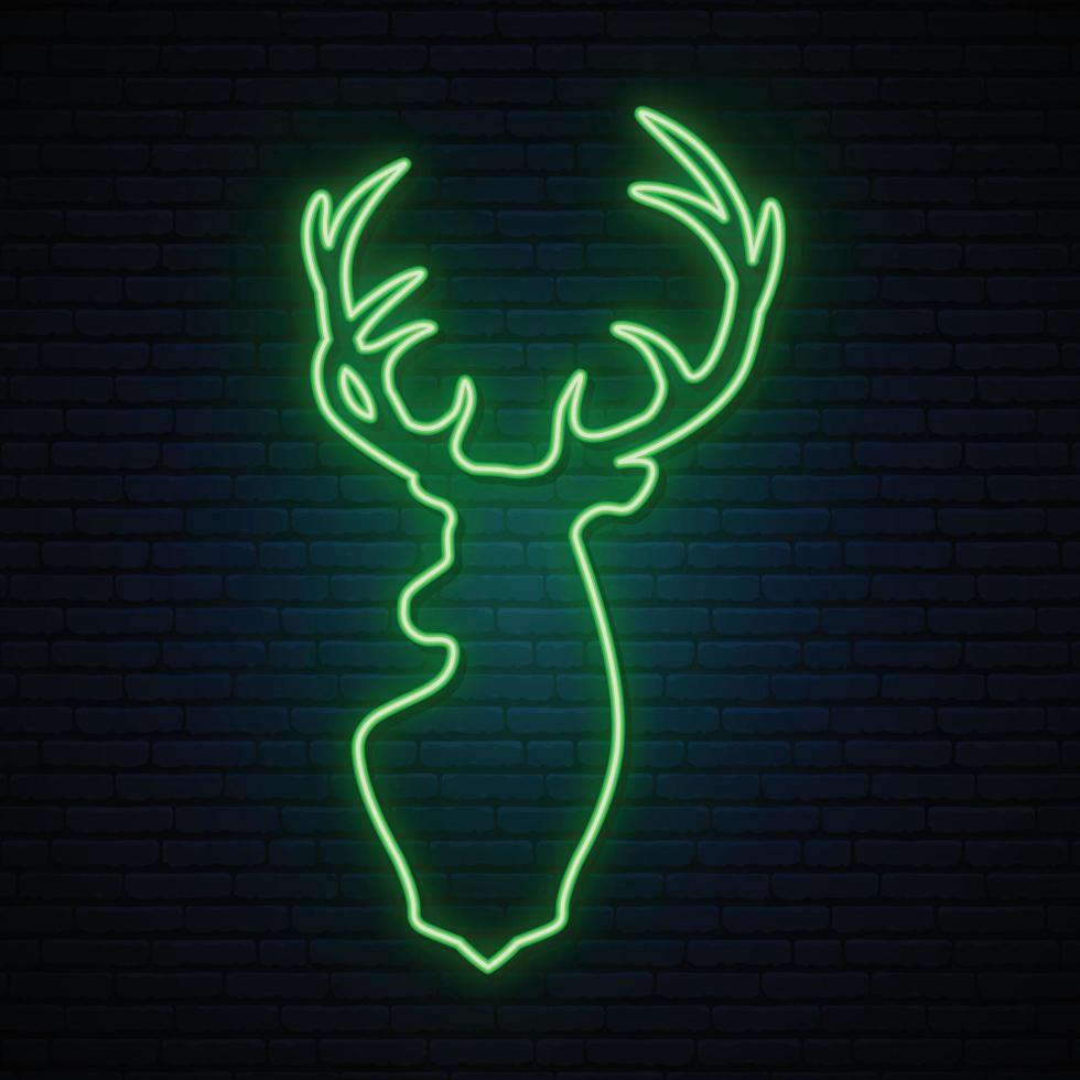Deer green neon sign. vector