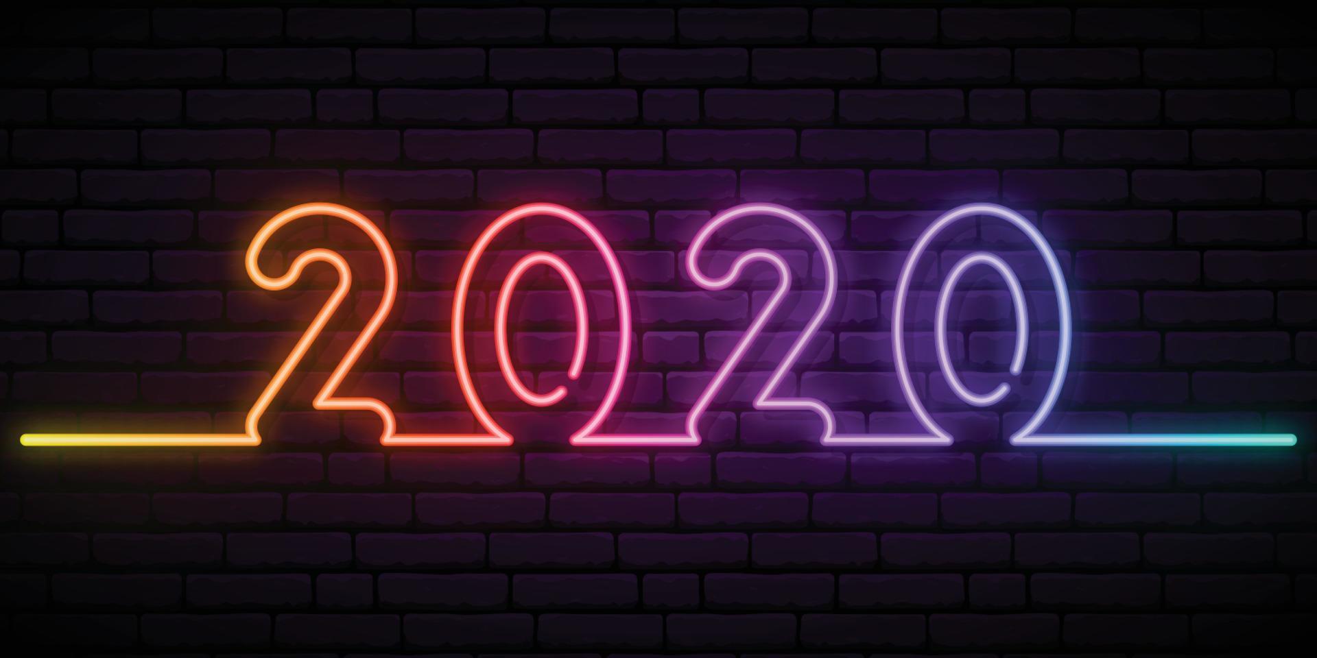 2020 New Year neon banner. vector