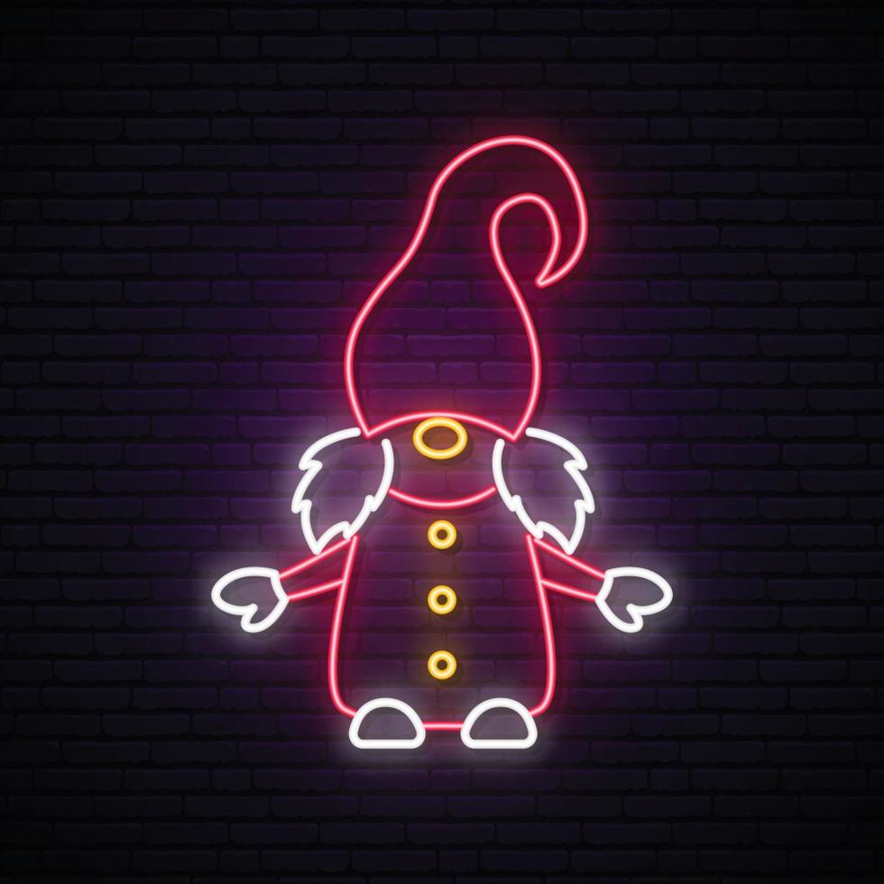 Christmas scandinavian gnome neon sign. vector