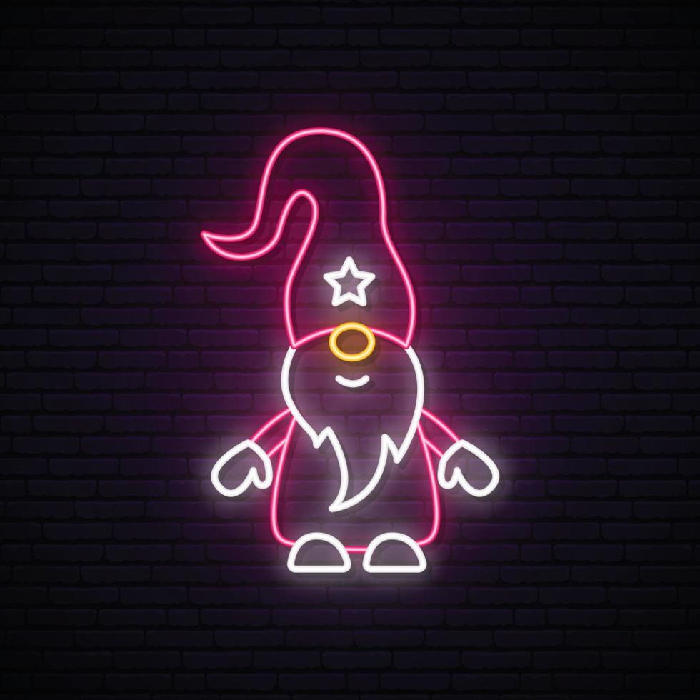 Scandinavian gnome neon sign. vector