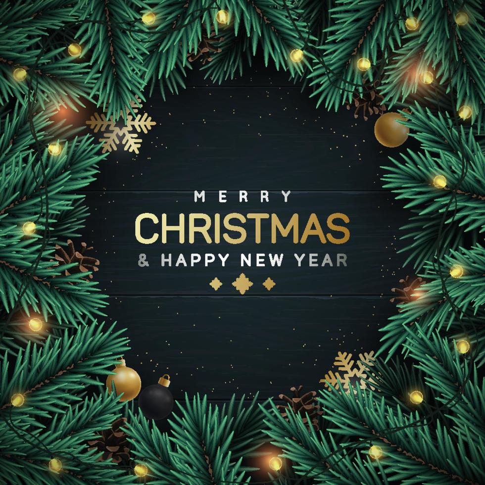 Christmas tree branches decorative frame. vector