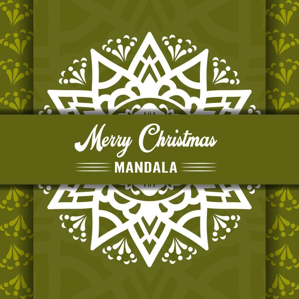 Merry Christmas mandala background with ornamental greetings and happy new year abstract design vector