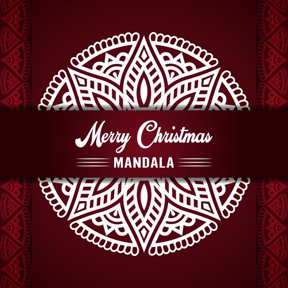 Merry Christmas mandala background with ornamental greetings and happy new year abstract design vector