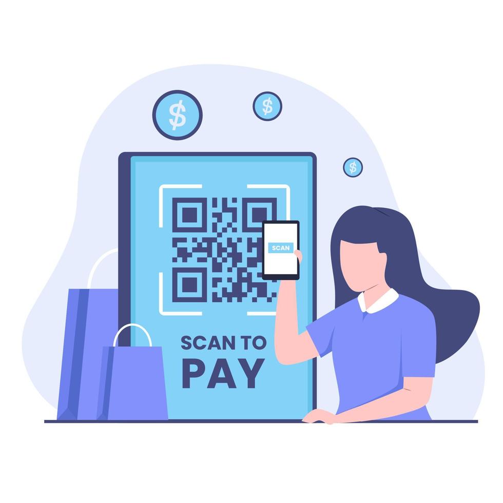Flat illustration of scan to pay design concept vector