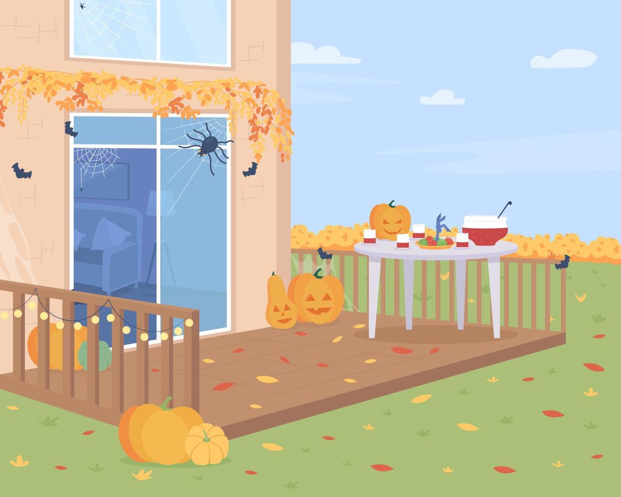 patio de casa en el día de halloween ilustración de vector de color plano