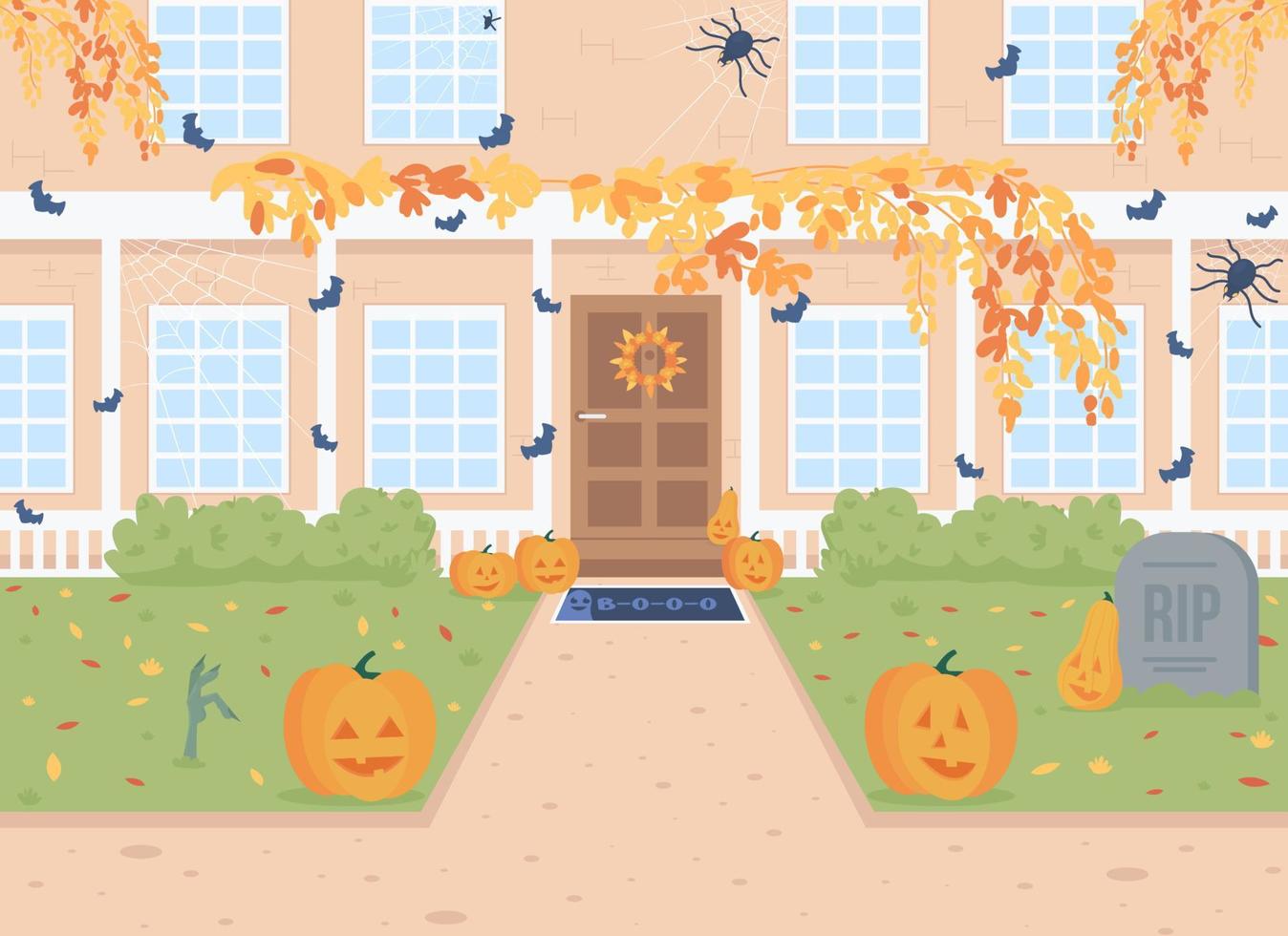 Ilustración de vector de color plano frontal de casa de día de halloween