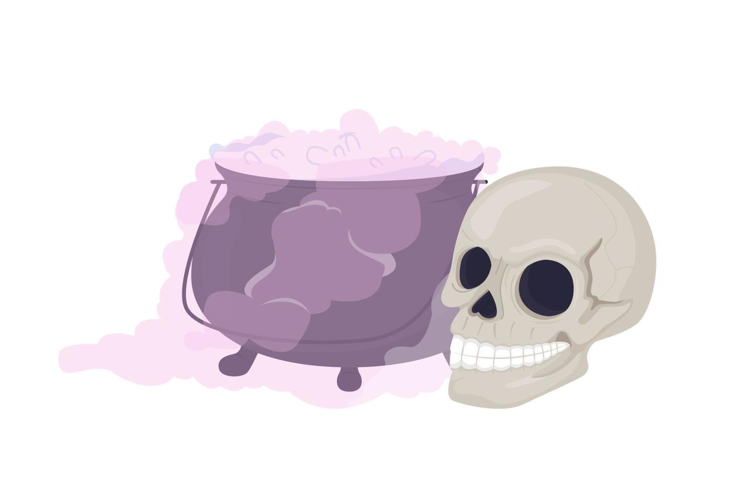 Cauldron and skull semi flat color vector item