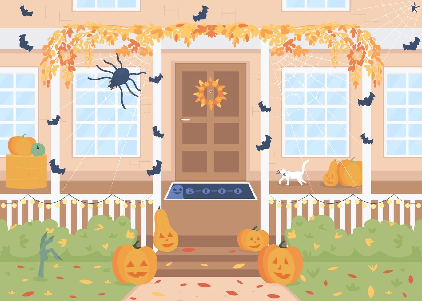Halloween day home exterior flat color vector illustration