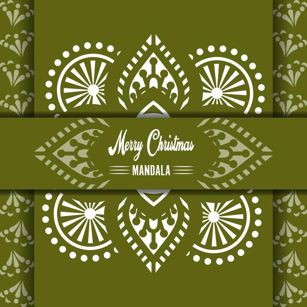 Merry Christmas mandala background with ornamental greetings and happy new year abstract design vector