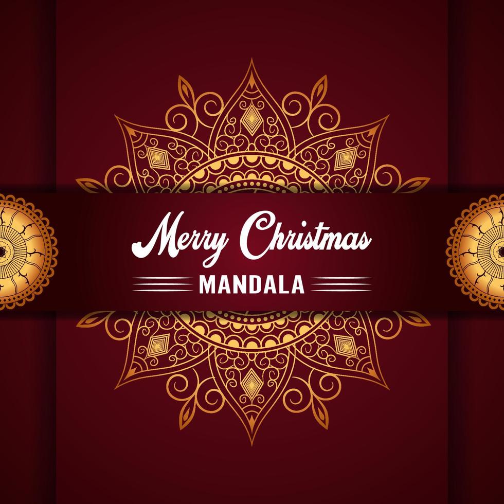 Merry Christmas mandala background with ornamental greetings and happy new year abstract design vector