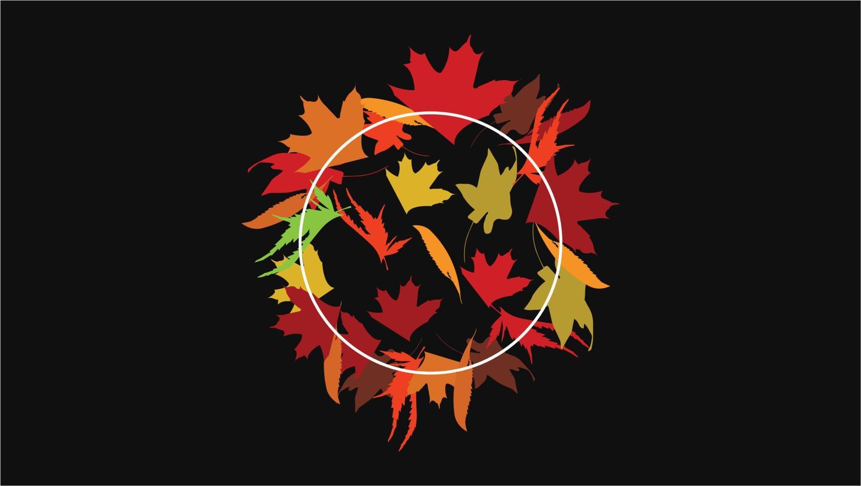 Colorful Leaves In The Shape Of A Circle. Round Template For Designs Posters Cards. Vector Illustration