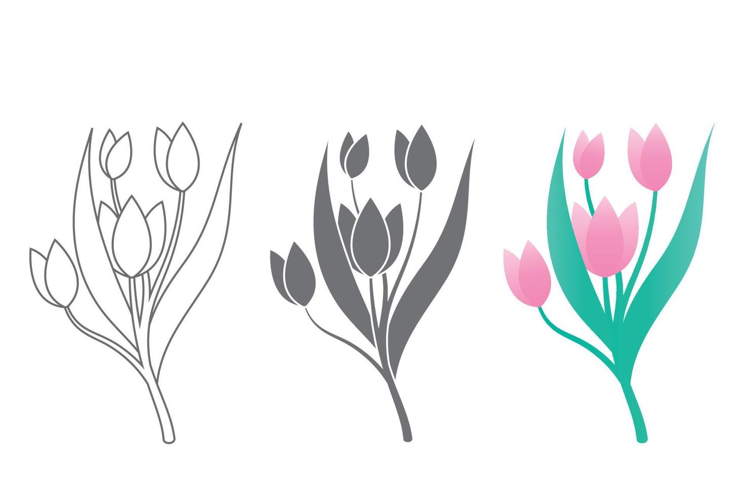 Conjunto de arte de línea vectorial de tulipanes, flores de primavera. Flor de tulipán. Ilustración de tulipán. vector