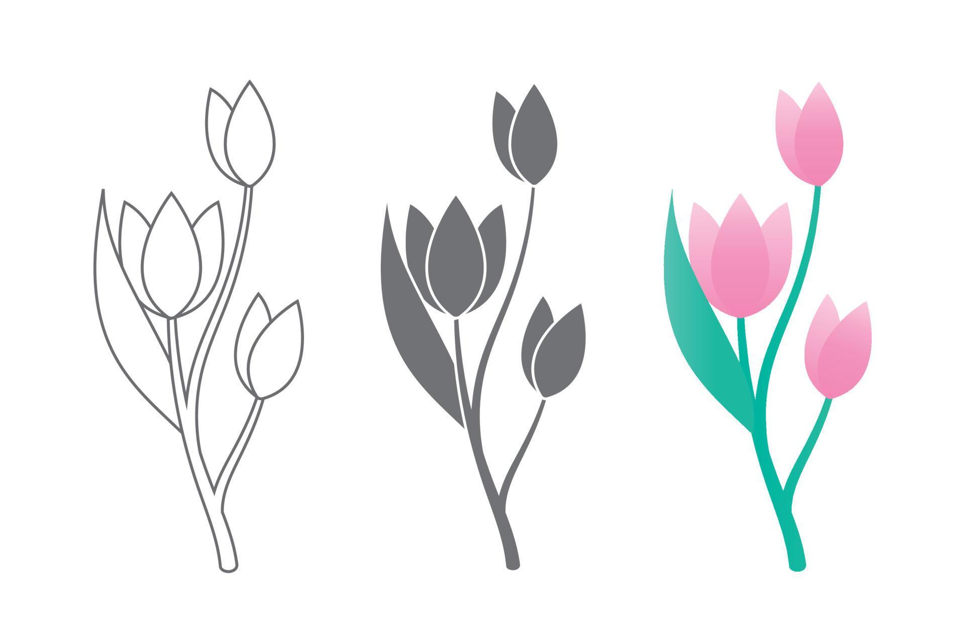 Vector line art set of tulips, spring flowers. Tulip flower. Tulip