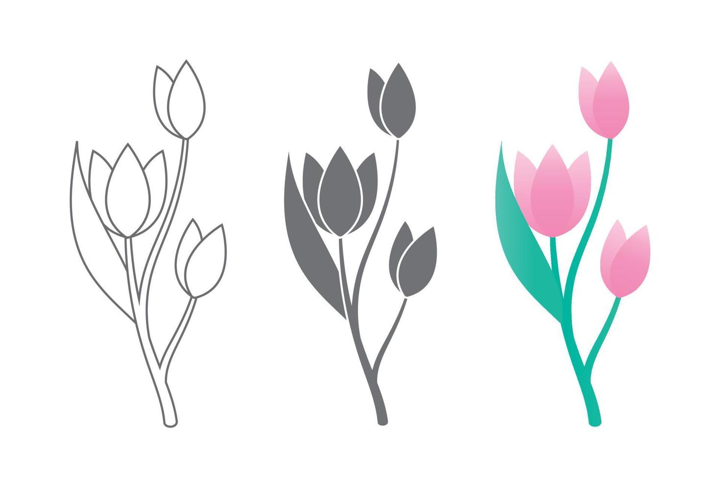 Vector line art set of tulips, spring flowers. Tulip flower. Tulip illustration.