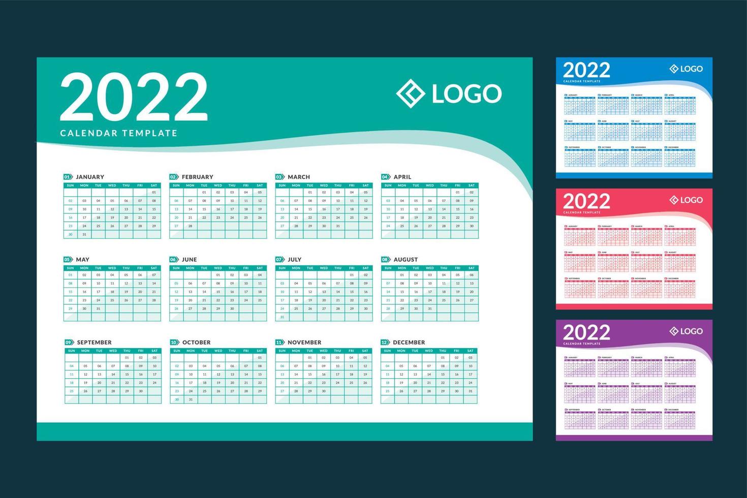 plantilla de calendario mensual para el año 2022. la semana comienza el domingo. calendario de pared vector