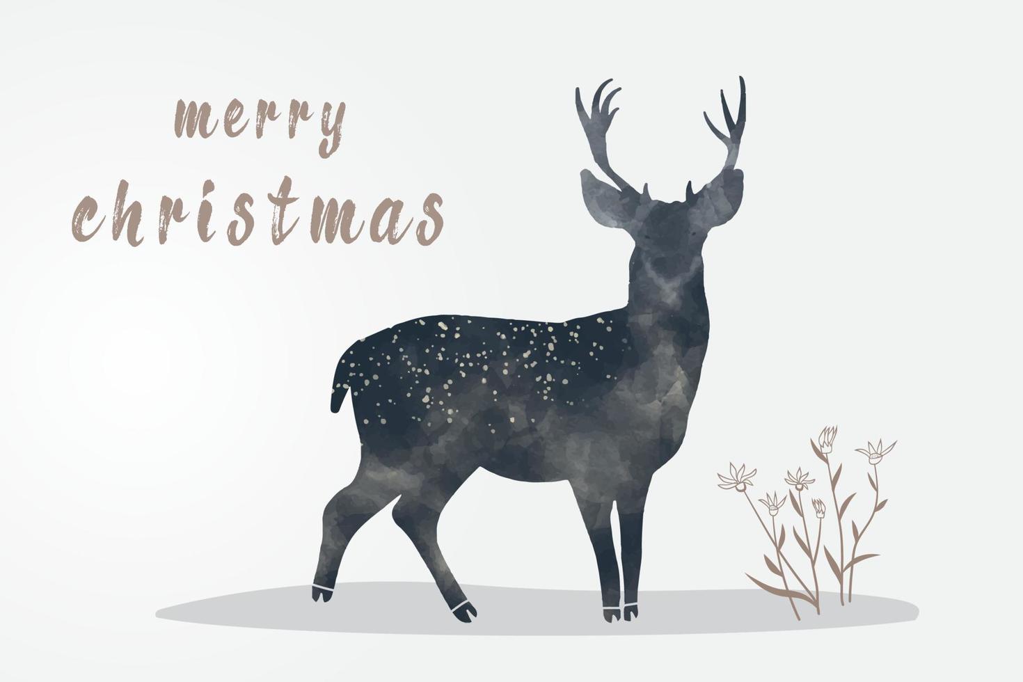 Christmas card with silhouette Deer illustration vector