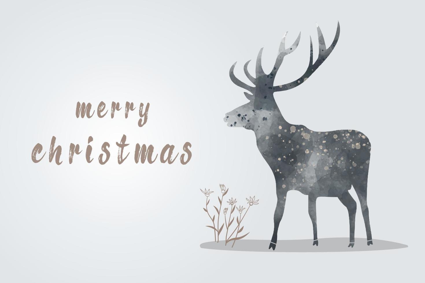 Christmas card with silhouette Deer illustration vector