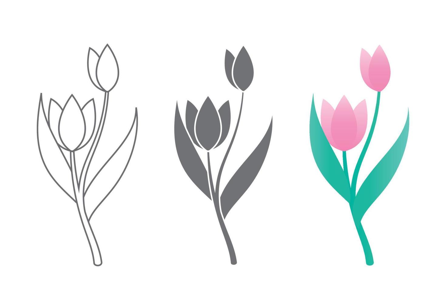 Conjunto De Arte De Línea Vectorial De Tulipanes Flores De Primavera