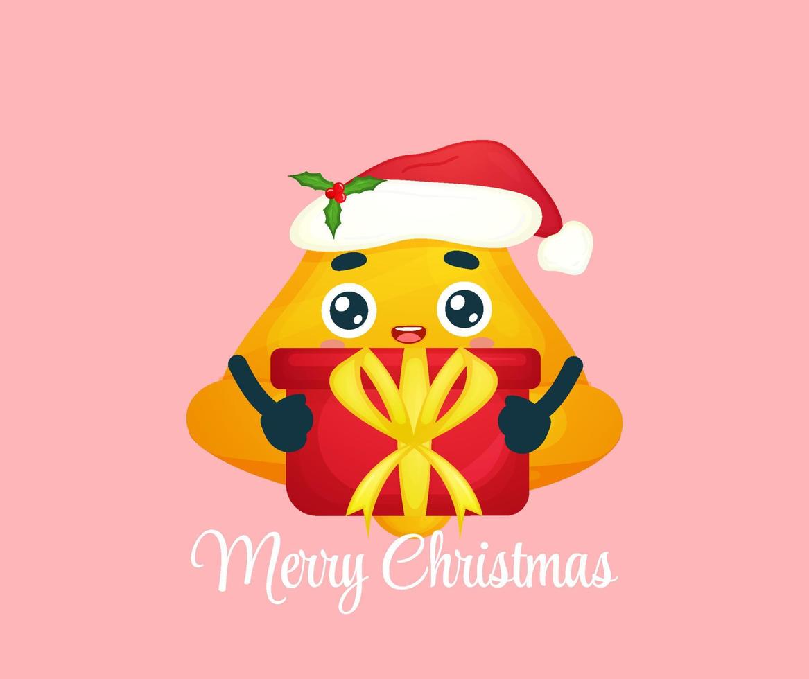 Cute bell hugging christmas gift for merry christmas illustration Premium Vector