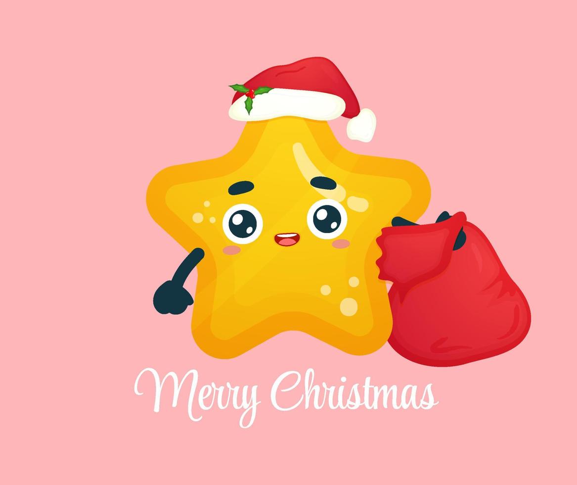Cute little star carrying a presents sack for christmas holiday Premium Vector
