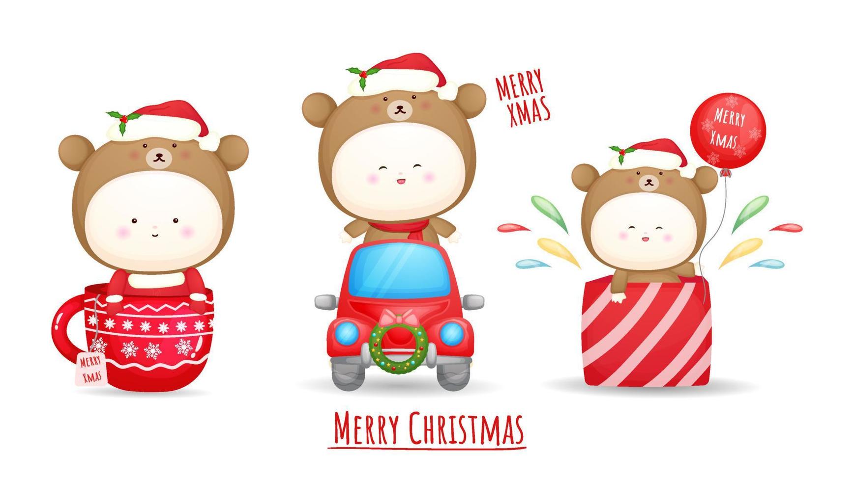 Cute baby santa costume set for merry christmas illustration Premium Vector