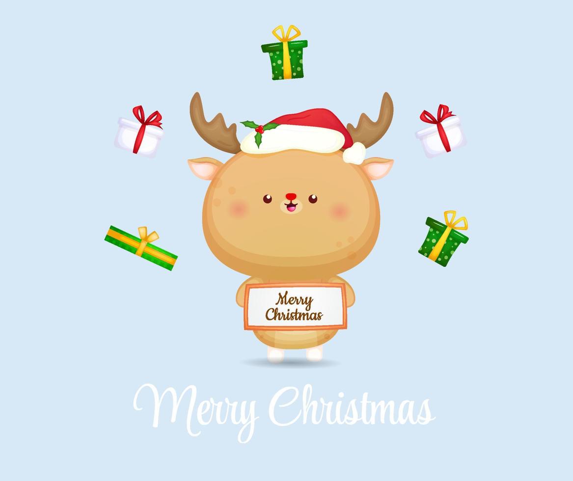 Cute christmas reindeer celebrate for merry christmas illustration Premium Vector