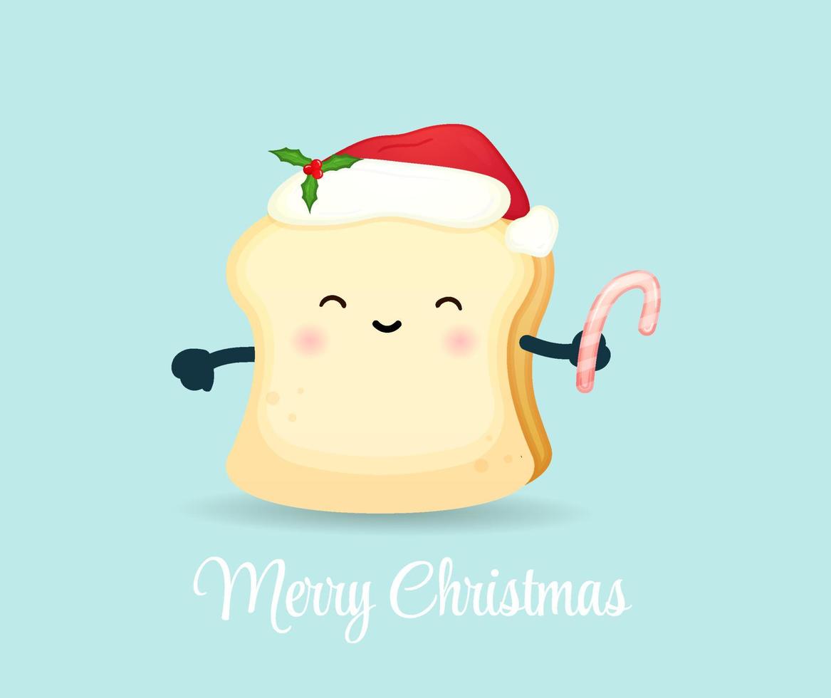 Cute bread holding candy cane for christmas holiday Premium Vector