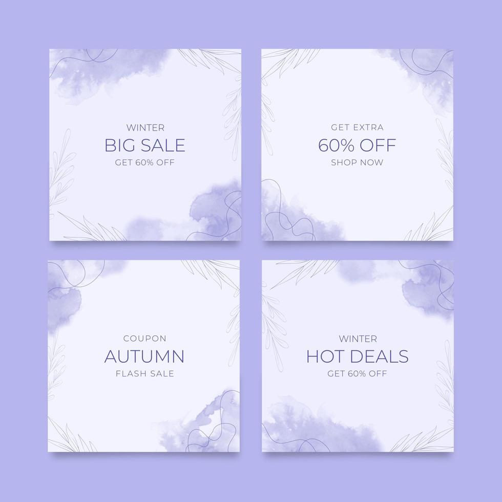 Beautiful purple watercolor social media template vector