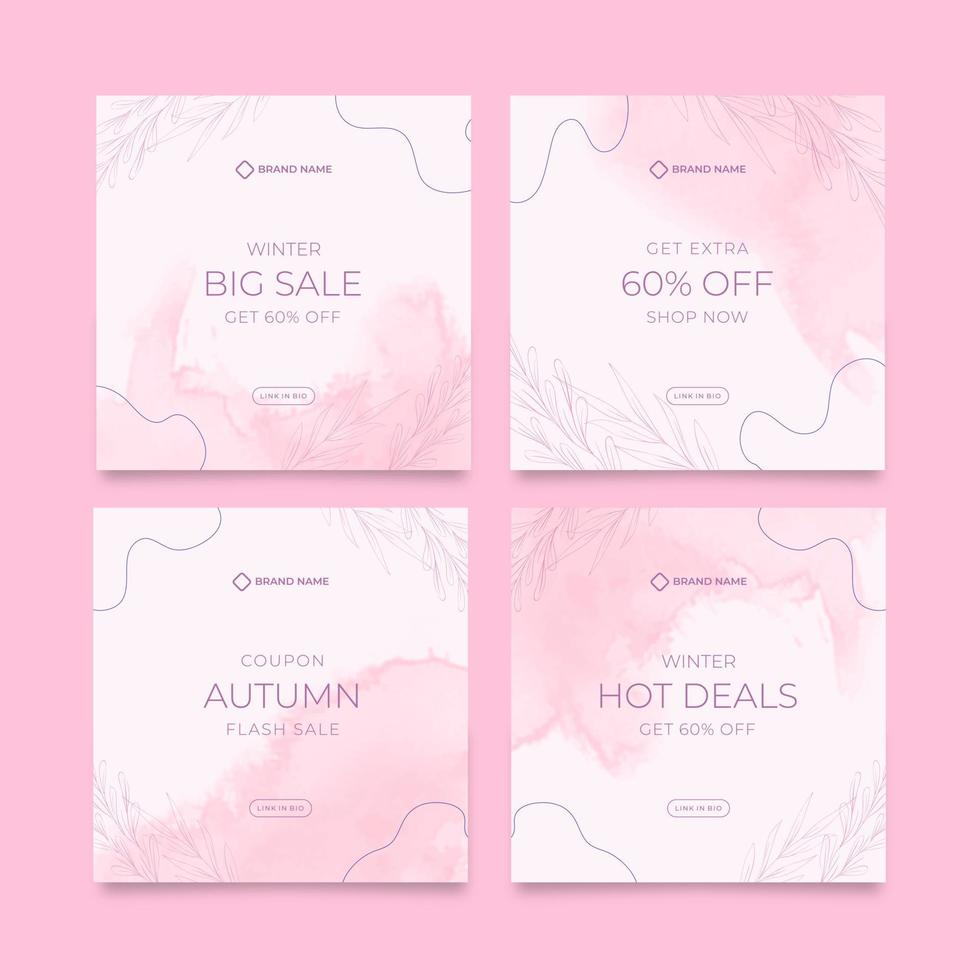 Beautiful pink watercolor social media post template vector