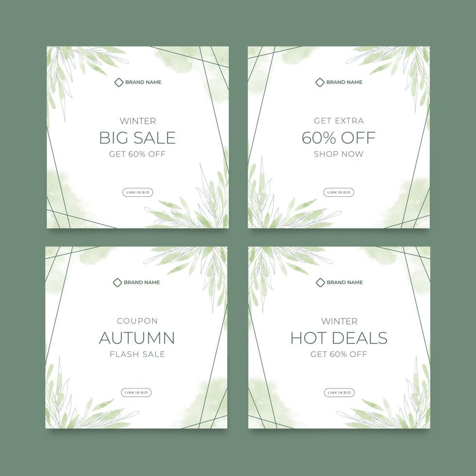 Beautiful green watercolor social media post template vector