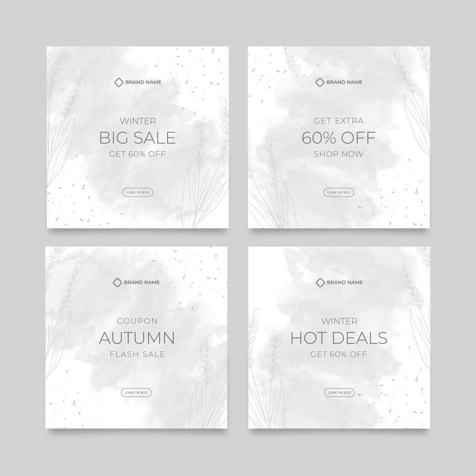 Beautiful grey watercolor social media post template vector