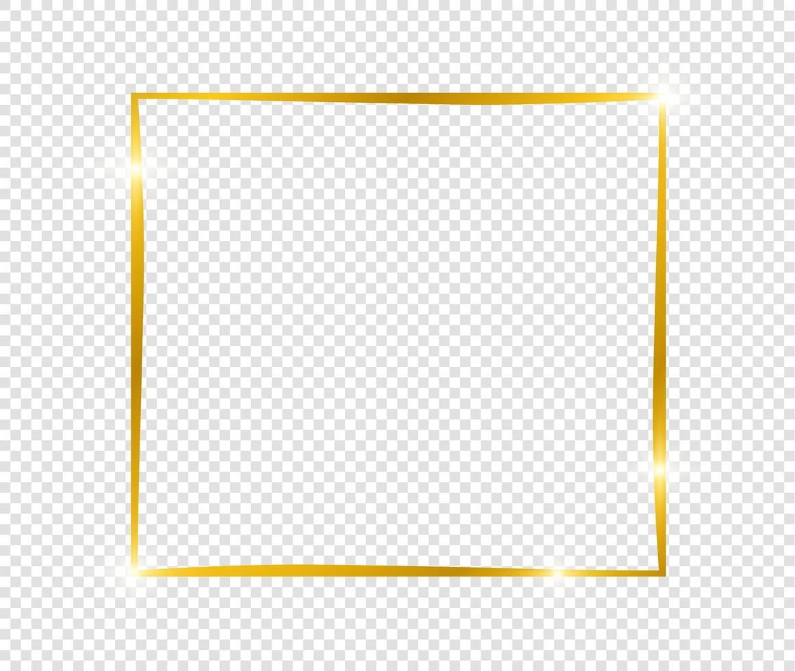 Gold shiny glowing frame with shadows isolated on transparent background. Golden luxury vintage realistic rectangle border. illustration - Vector