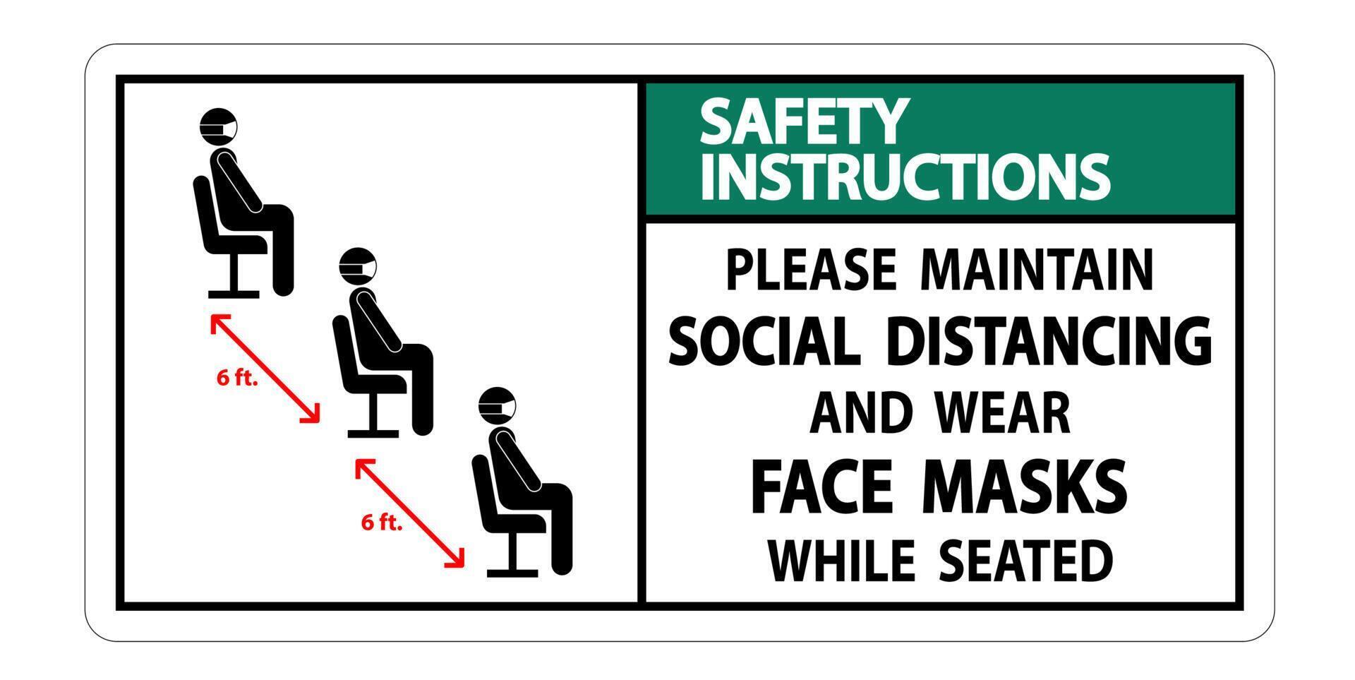 Safety Instructions Maintain Social Distancing Wear Face Masks Sign on white background vector