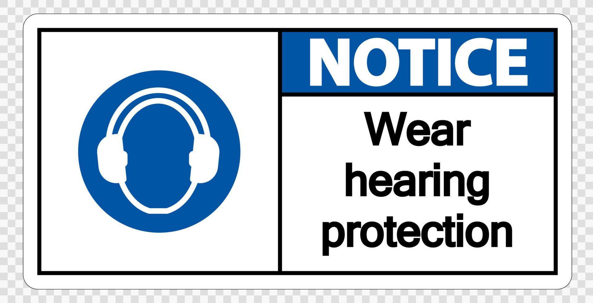 Aviso use protección auditiva sobre fondo transparente vector
