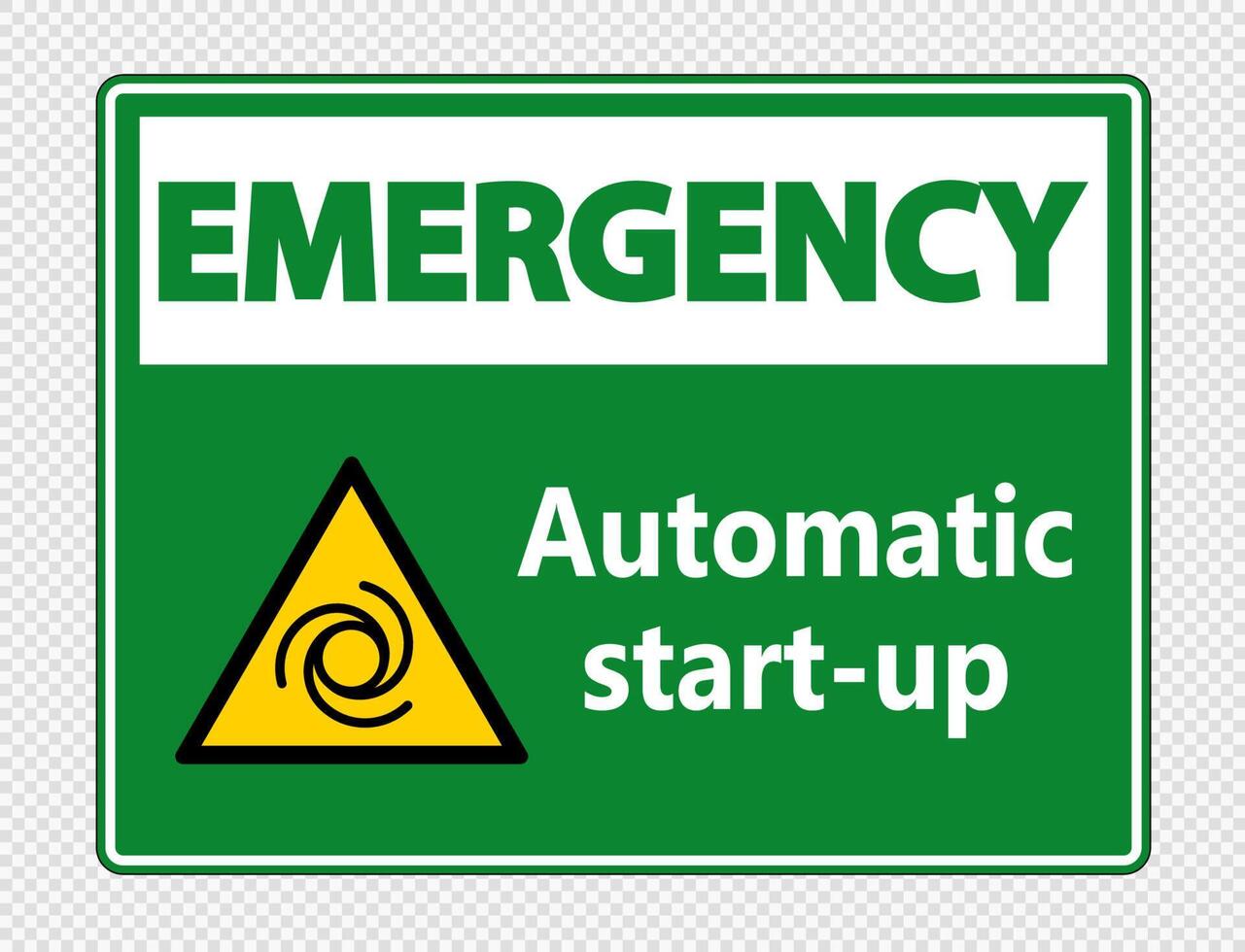 Señal de puesta en marcha automática de emergencia sobre fondo transparente vector