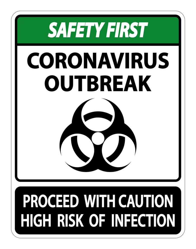 seguridad primer signo de brote de coronavirus aislado sobre fondo blanco, ilustración vectorial vector