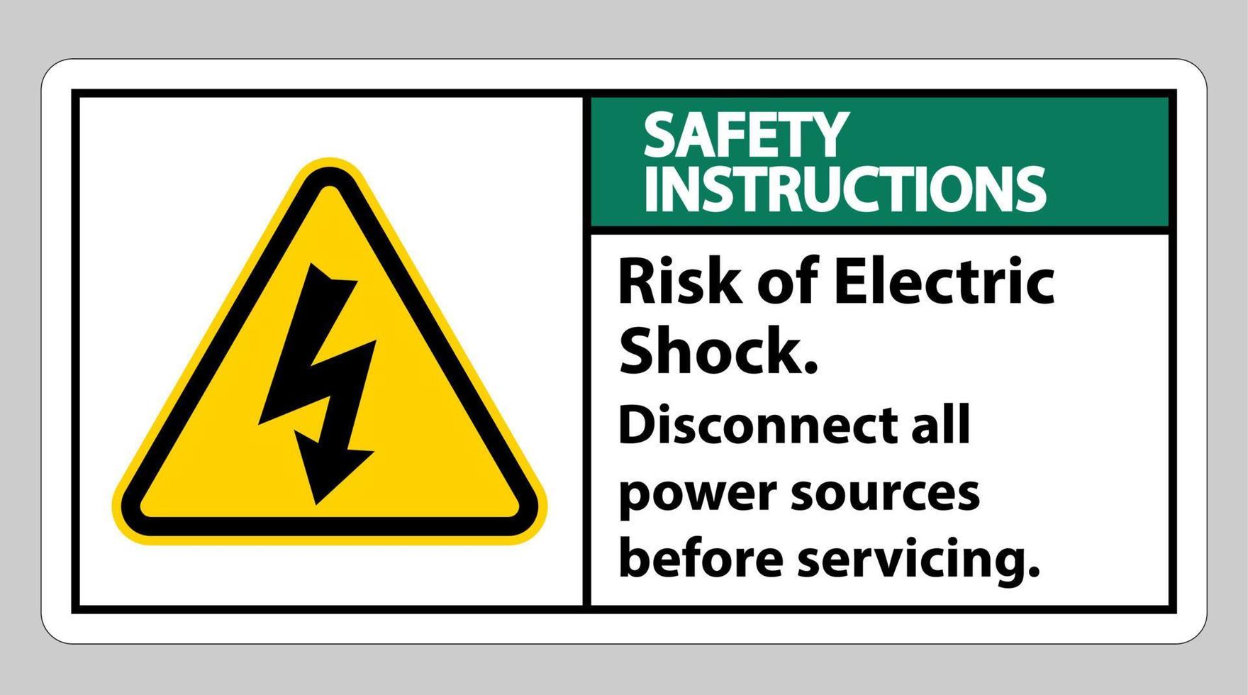 Instrucciones de seguridad riesgo de descarga eléctrica símbolo signo aislar sobre fondo blanco. vector