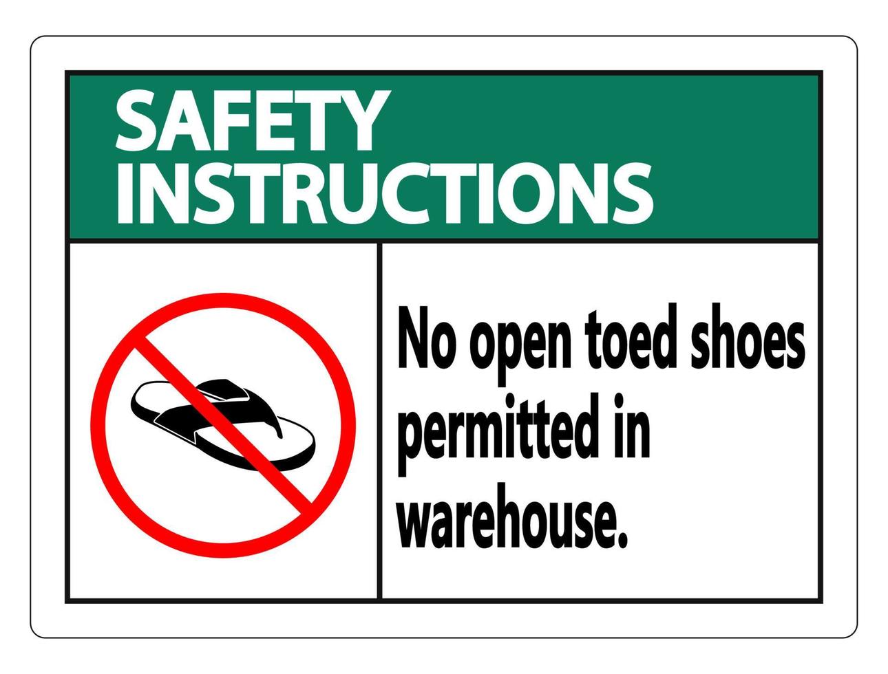 Instrucciones de seguridad ningún signo de zapatos abiertos sobre fondo blanco. vector